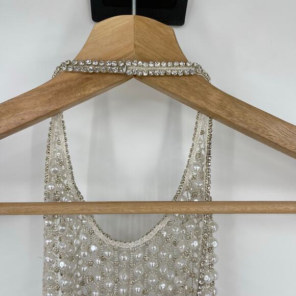 MAY MASHIAH X FWRD | Zoe Top in White & Natural Crystal Pearl Beaded Halter M - Picture 14 of 17